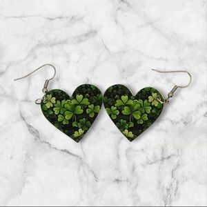 Heart Shaped Shamrock Green Acrylic Earrings